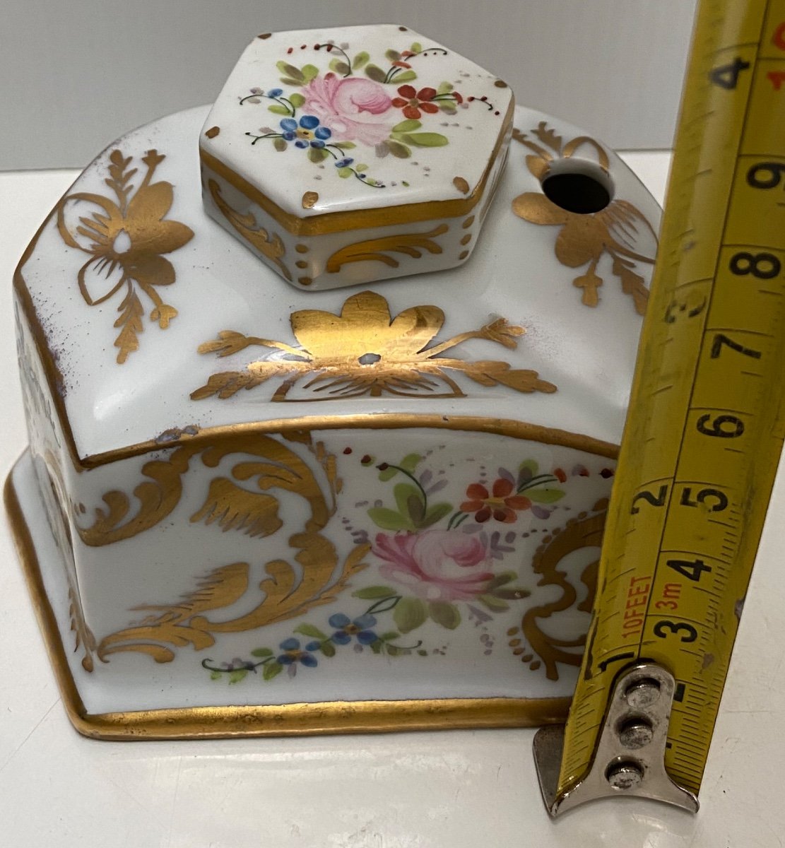Painted And Gilded Enameled Porcelain Inkwell-photo-2
