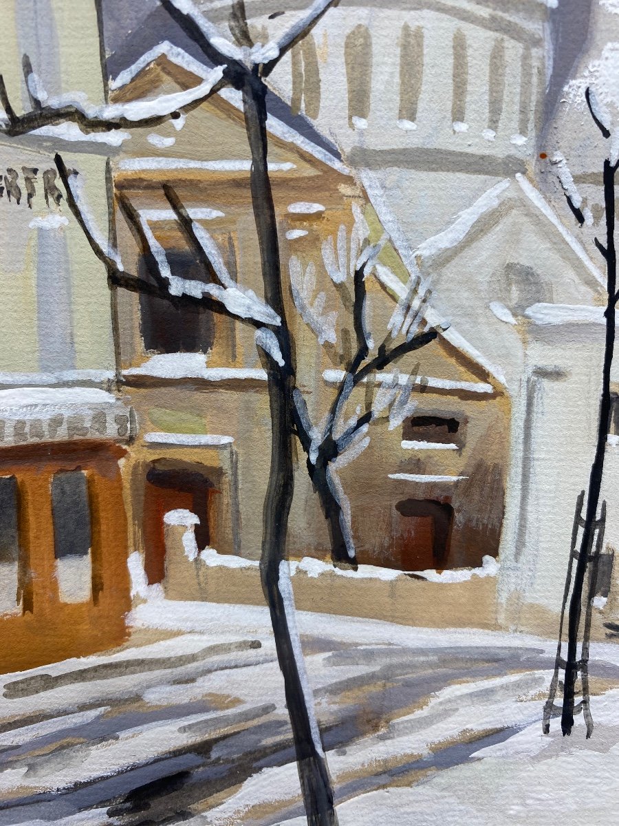 Gouache Vue De Montmartre Sous La Neige Par Favin-photo-3