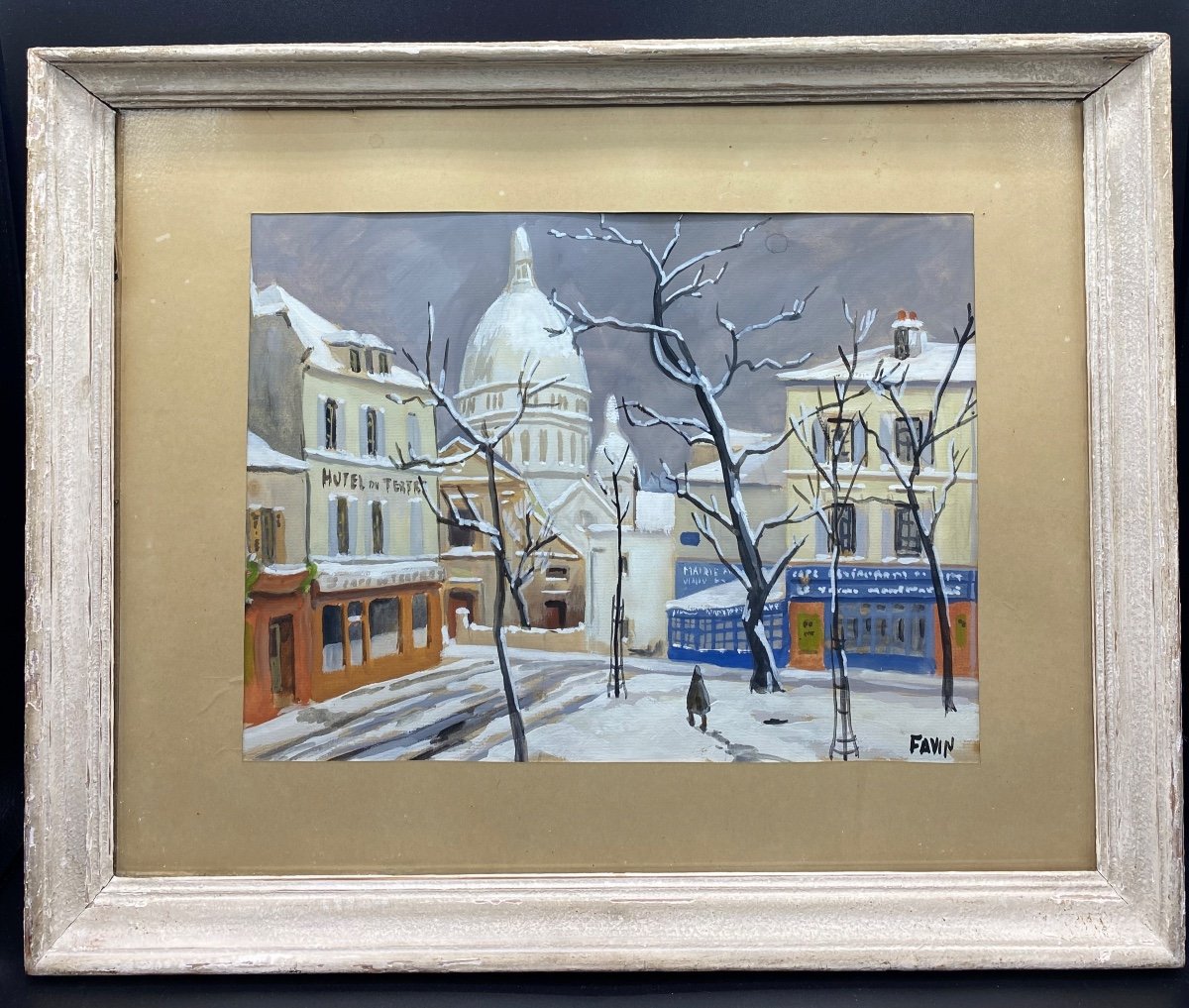 Gouache Vue De Montmartre Sous La Neige Par Favin