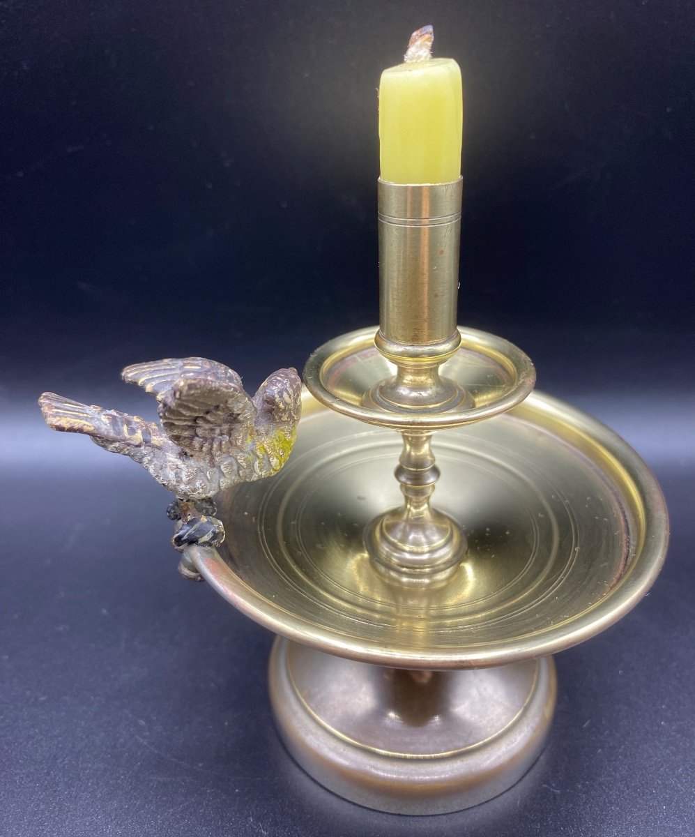 Small Bird Candlestick, Bronze And Brass From Vienna 1900-photo-3