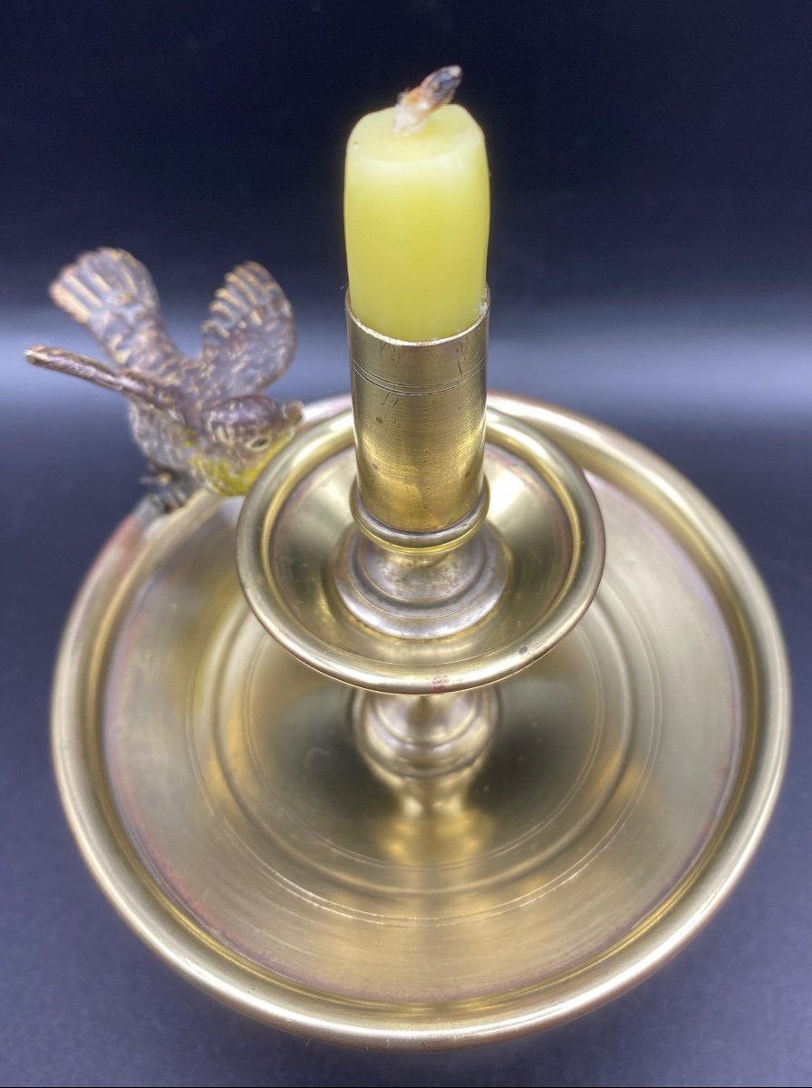 Small Bird Candlestick, Bronze And Brass From Vienna 1900-photo-2