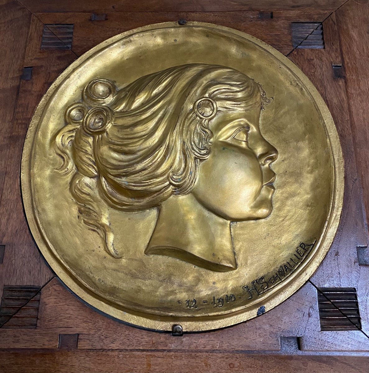 Gilt Bronze Plaque By H. Schwallier 1910-photo-1