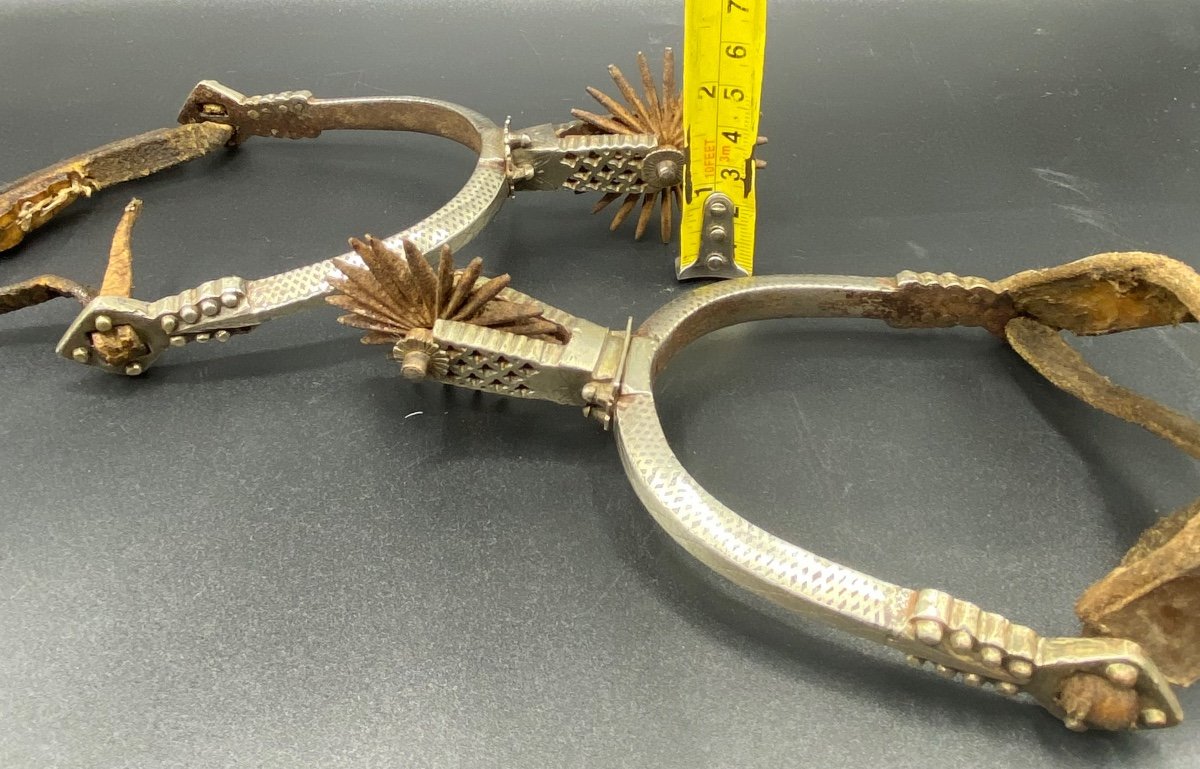 Pair Of Spurs In Damascene Steel From The Nineteenth Century-photo-5