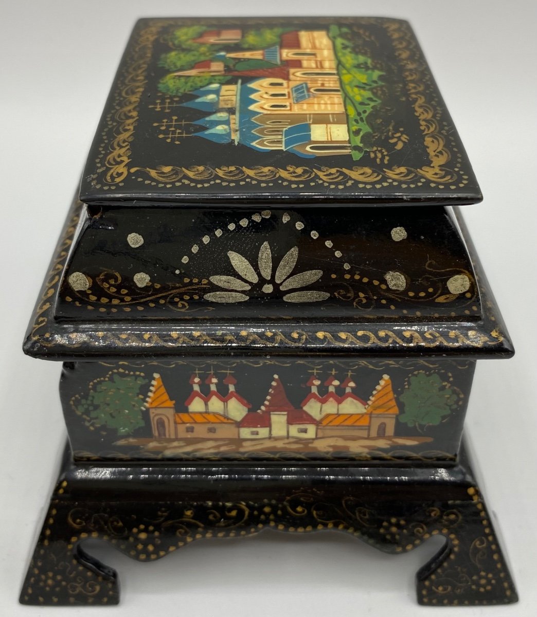 Double Level Box In Russian Painted Lacquered Wood Circa 1930-photo-2