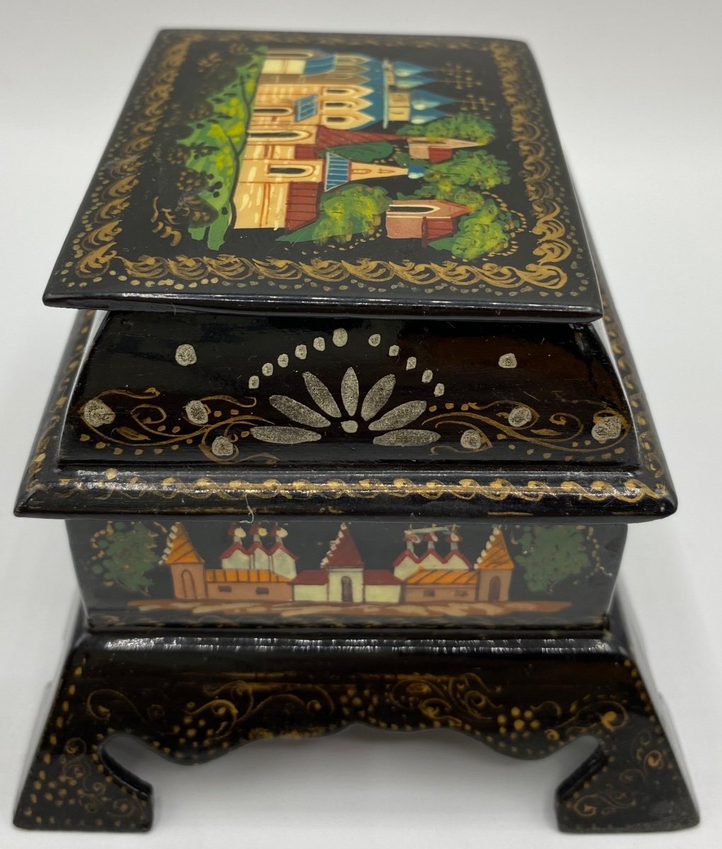 Double Level Box In Russian Painted Lacquered Wood Circa 1930-photo-4