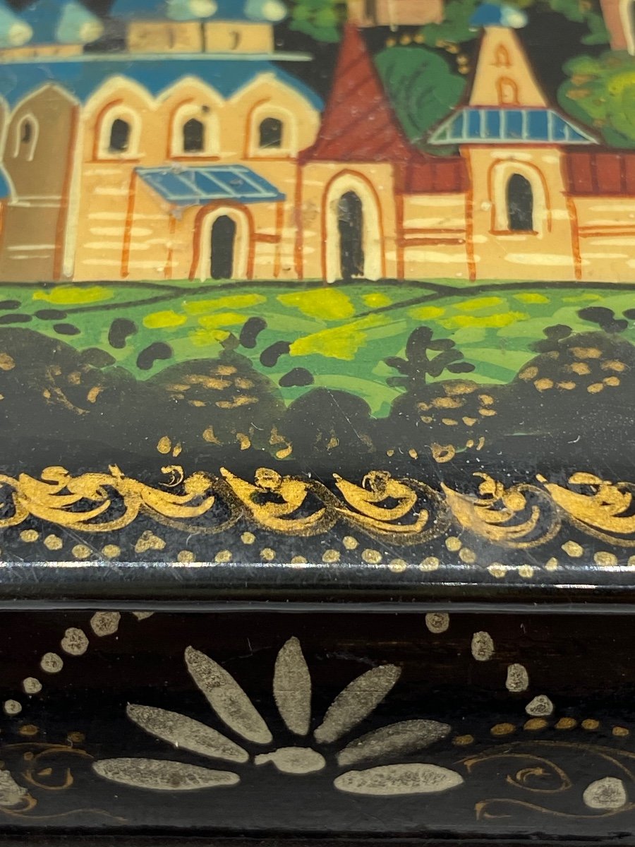 Double Level Box In Russian Painted Lacquered Wood Circa 1930-photo-2