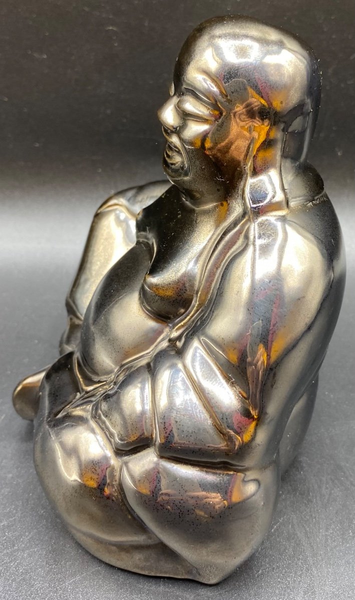 Black Enameled Terracotta Buddha Circa 1920-photo-4