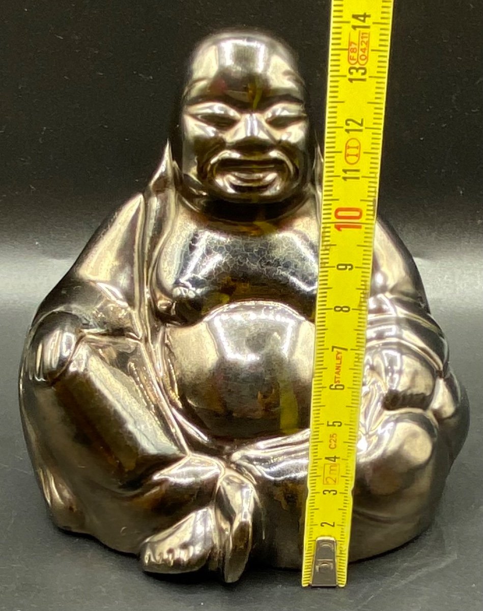 Black Enameled Terracotta Buddha Circa 1920-photo-4