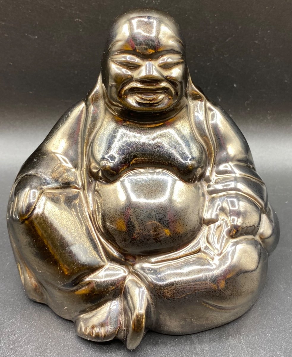 Black Enameled Terracotta Buddha Circa 1920