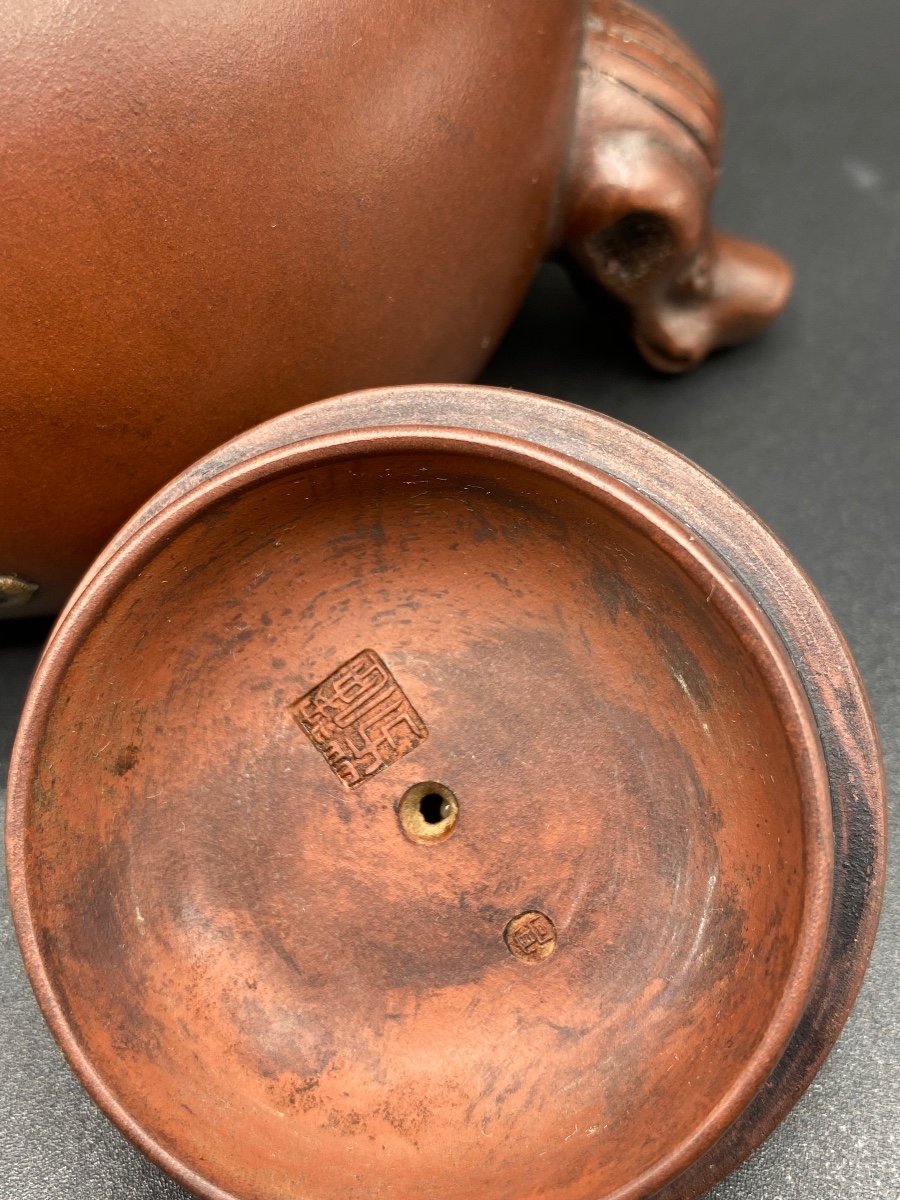 Japanese Terracotta Teapot Around 1900 Signed-photo-2