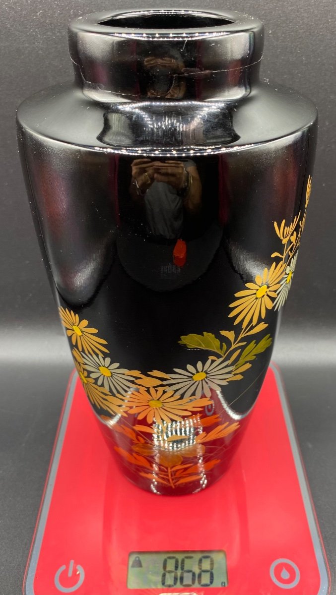 Japanese Vase In Enameled Lacquered Carved Wood 1940/50-photo-7