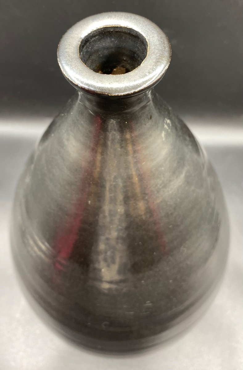 Vase En Terre Cuite émaillée Noire Des Années 50-photo-1