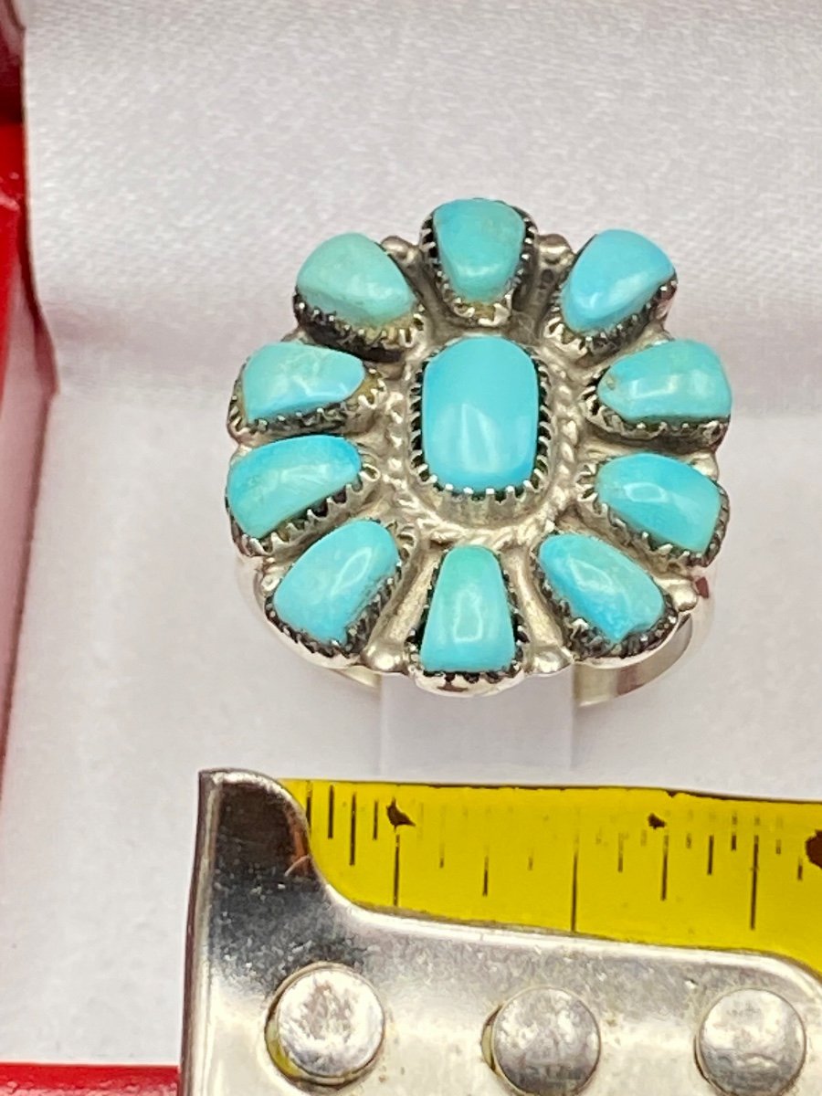 Sterling Silver Ring And Turquoise Cabochons Circa 1940/50-photo-2