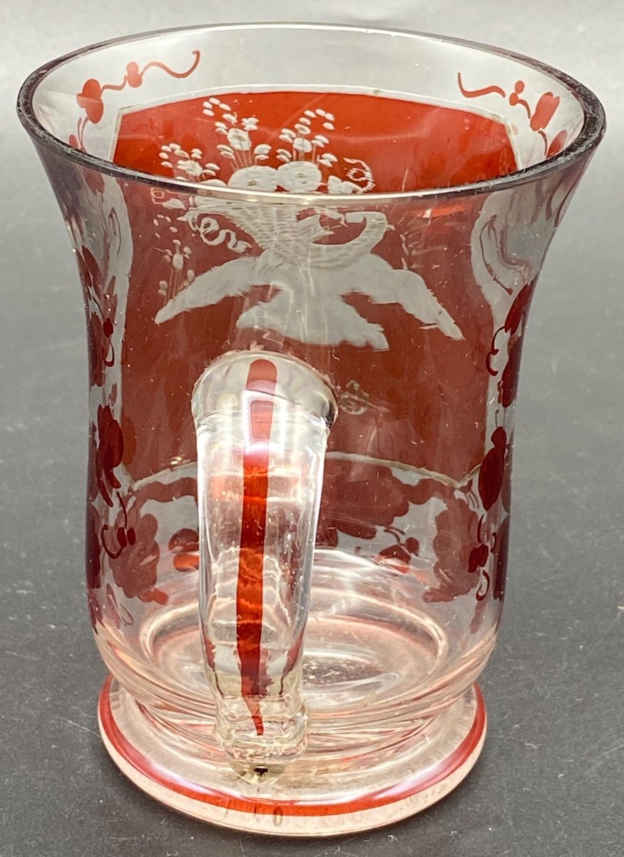 Verre De Cure En Cristal Soufflé Overlay Rouge Bohème Vers 1900-photo-3