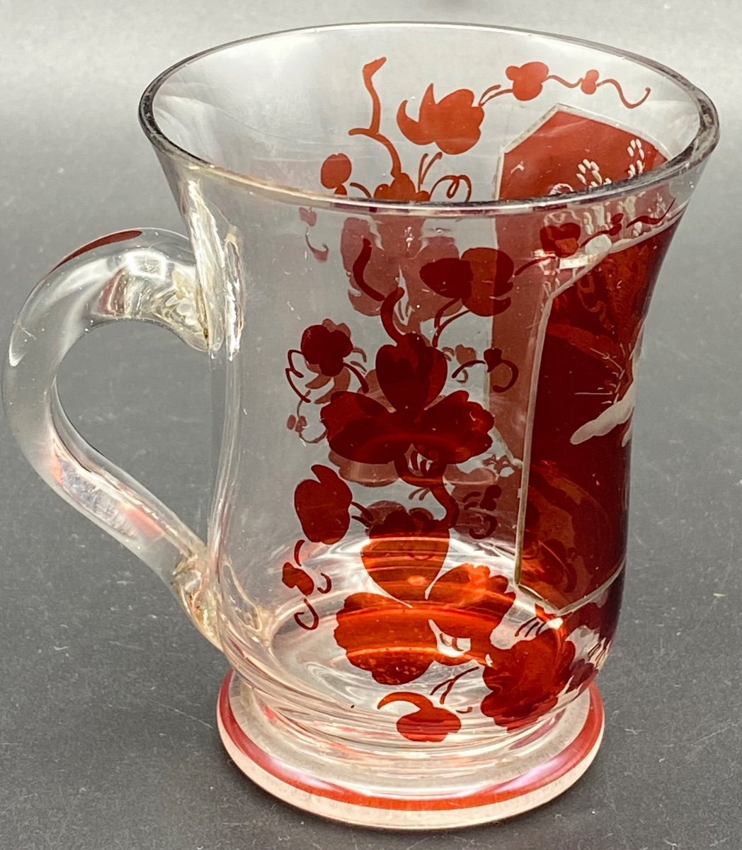 Bohemian Red Overlay Blown Crystal Cure Glass Circa 1900-photo-4