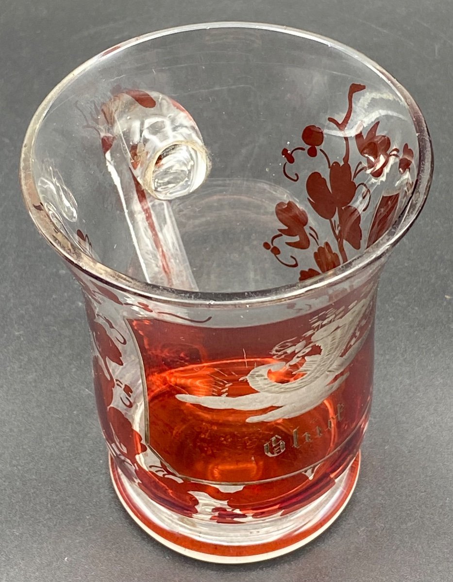 Verre De Cure En Cristal Soufflé Overlay Rouge Bohème Vers 1900-photo-3