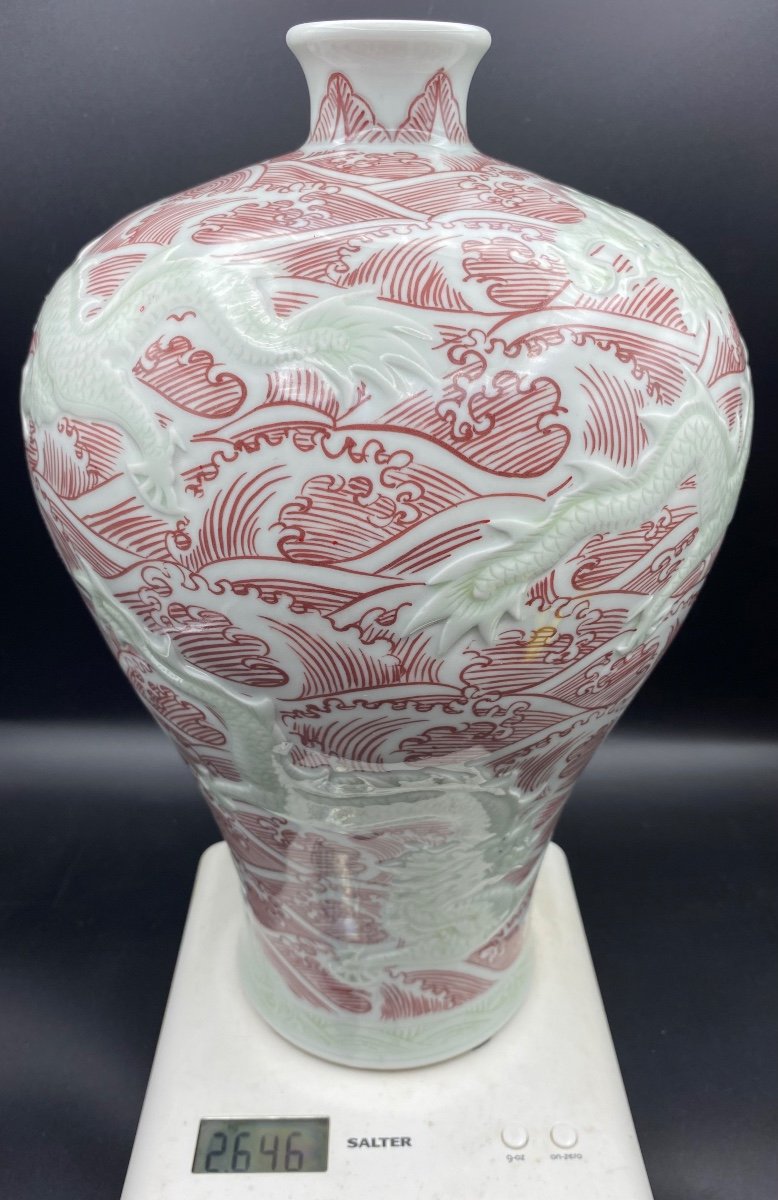 Grand Vase En Porcelaine émaillée Peinte Chine Vers 1960-photo-7