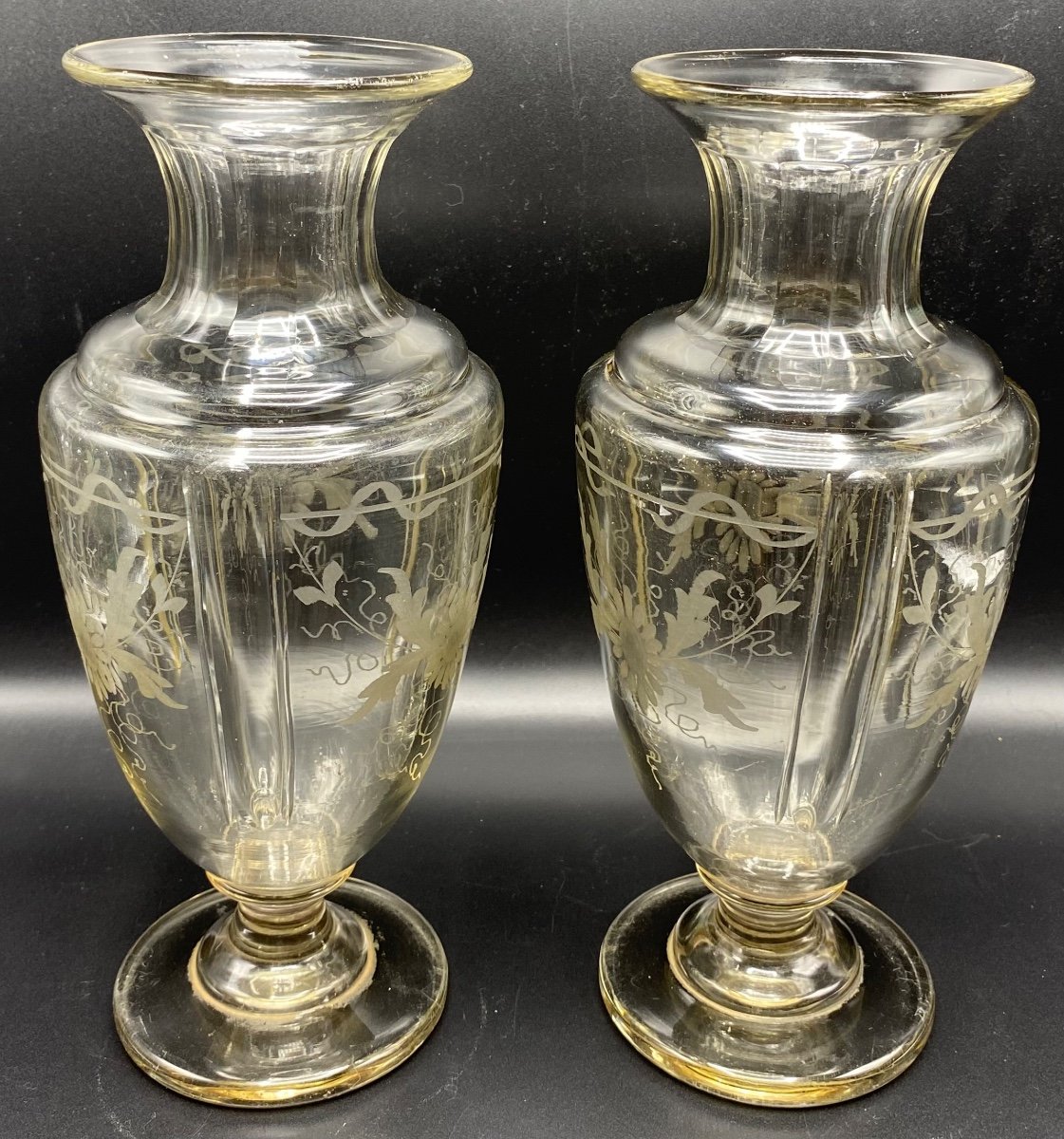 Pair Of Medici Crystal Vase Circa 1840 Saint Louis-photo-2