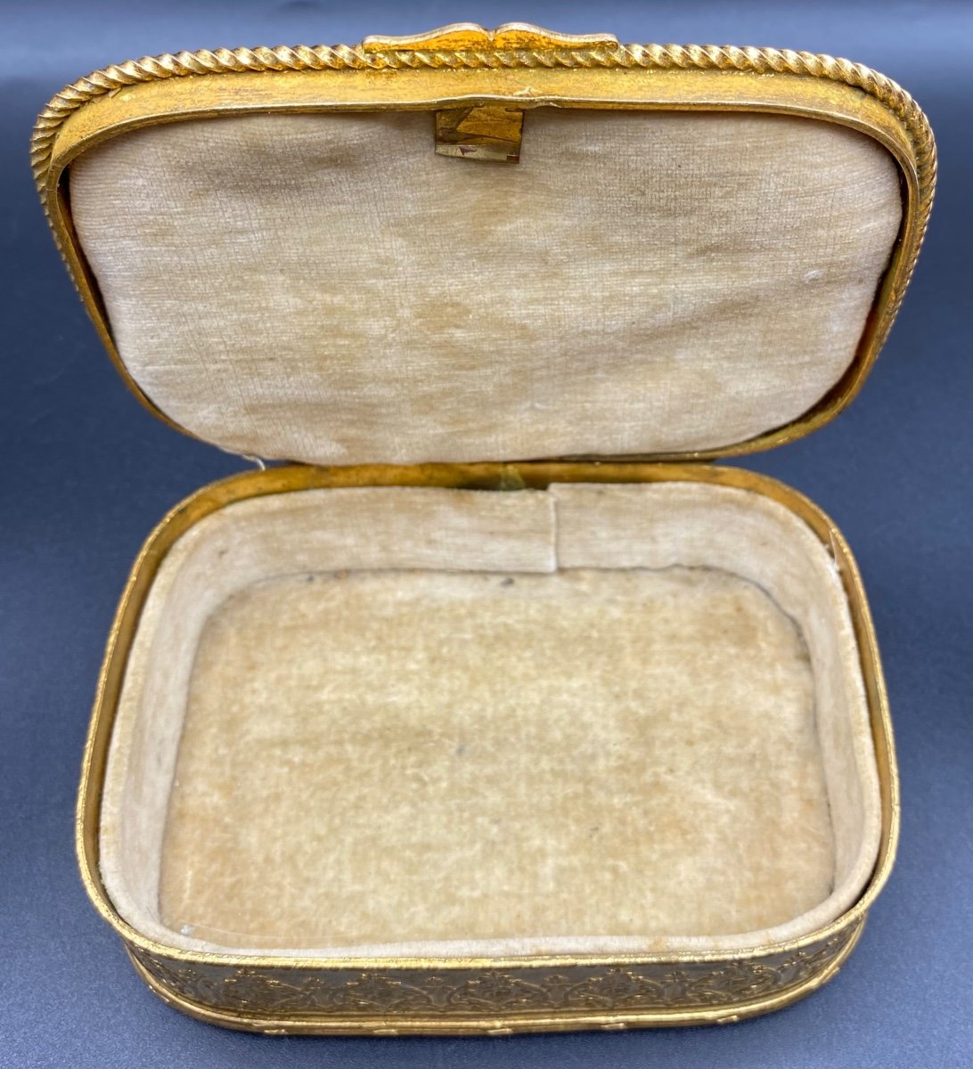 Jewelry Box In Chiselled Gilt Bronze Miniature And Miscellaneous Circa 1900, Signed-photo-1