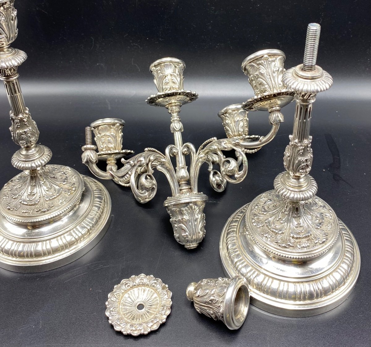 Pair Of Candelabras In Italian Sterling Silver 1930/40-photo-4