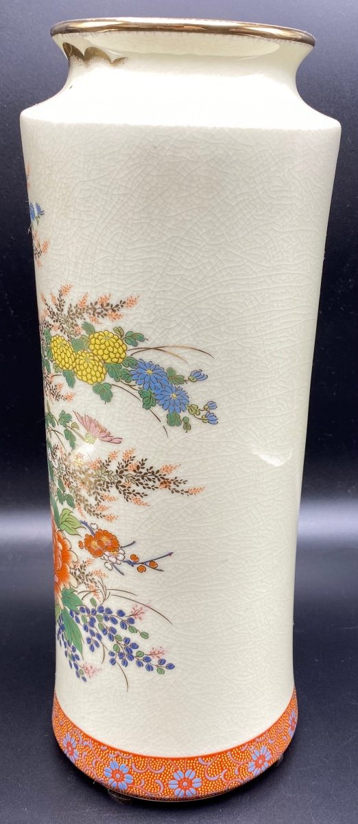 Grand Vase Rouleau En Porcelaine Craquelée émaillée Peinte Et Dorée Des Années 1925 Satsuma Ja…-photo-2