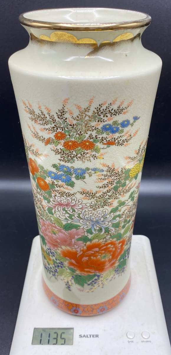 Grand Vase Rouleau En Porcelaine Craquelée émaillée Peinte Et Dorée Des Années 1925 Satsuma Ja…-photo-8