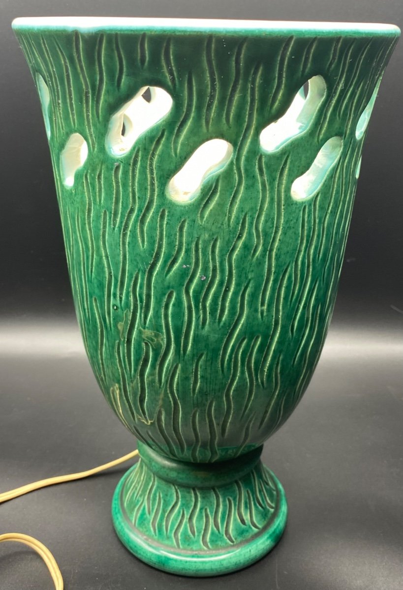 Enamelled Terracotta Lamp From The 1950s/60s-photo-2