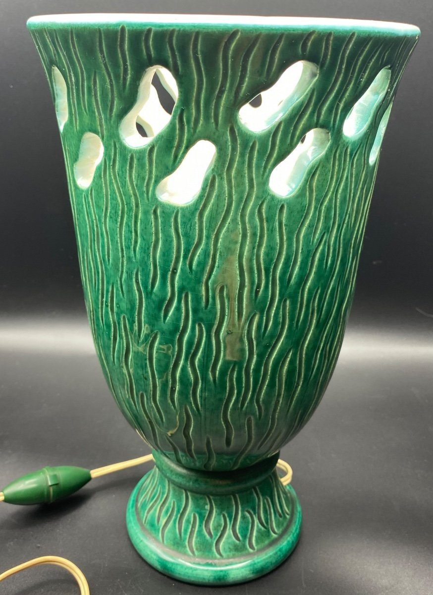 Enamelled Terracotta Lamp From The 1950s/60s-photo-3