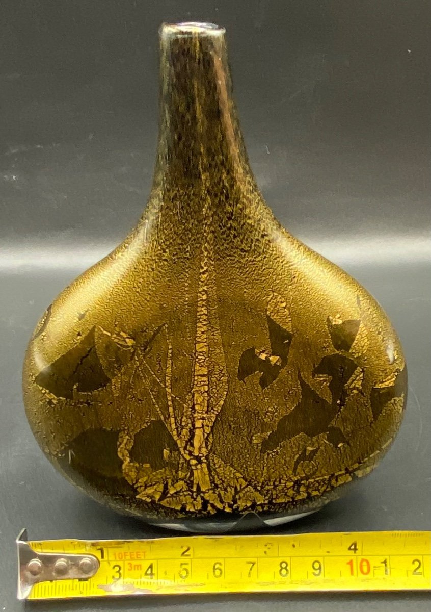 Soliflore In Blown Crystal With Gold Leaves Circa 1960 By “isle Of Wight Glass”-photo-1