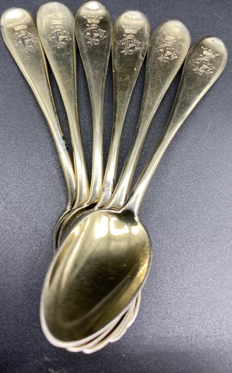 A Series Of 6 Moka Spoons In Sterling Silver Vermeil Russia Dated 1893-photo-2