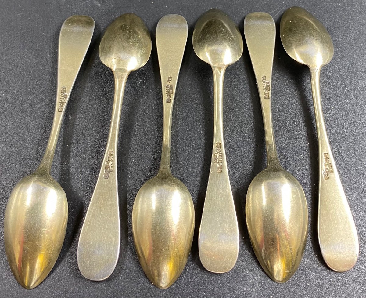 A Series Of 6 Moka Spoons In Sterling Silver Vermeil Russia Dated 1893-photo-2