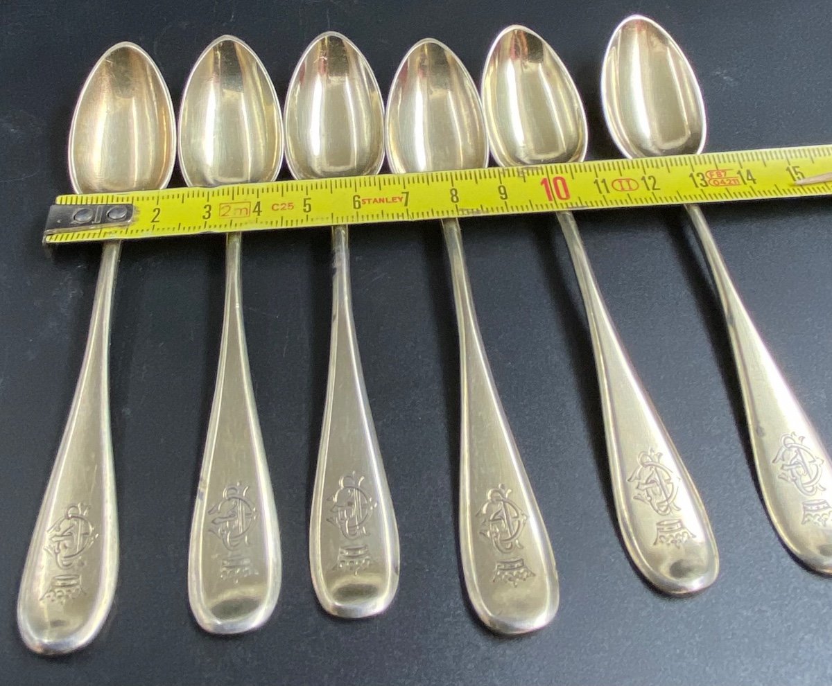 A Series Of 6 Moka Spoons In Sterling Silver Vermeil Russia Dated 1893-photo-6