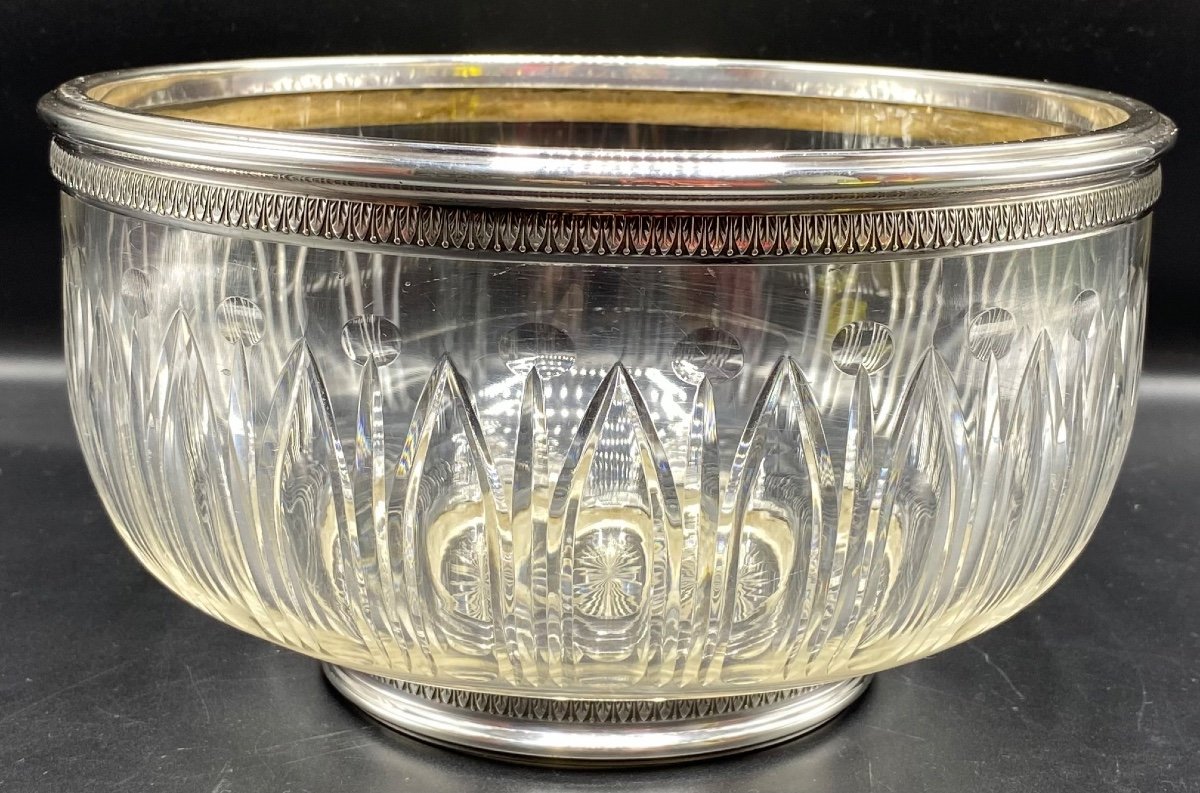 Large Bowl In Crystal And Sterling Silver Hoopings Baccarat And Bardies Circa 1900-photo-2