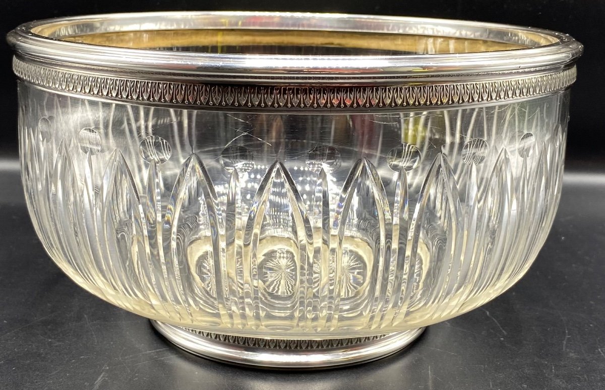 Large Bowl In Crystal And Sterling Silver Hoopings Baccarat And Bardies Circa 1900-photo-3