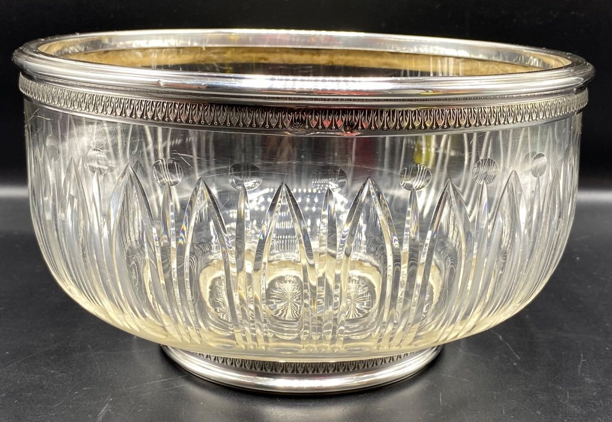 Large Bowl In Crystal And Sterling Silver Hoopings Baccarat And Bardies Circa 1900