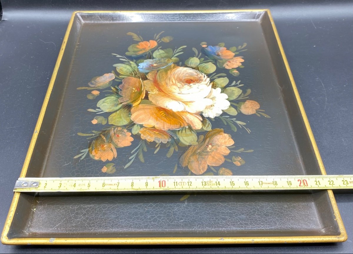 Small Painted Sheet Metal Serving Tray Circa 1930/40-photo-3