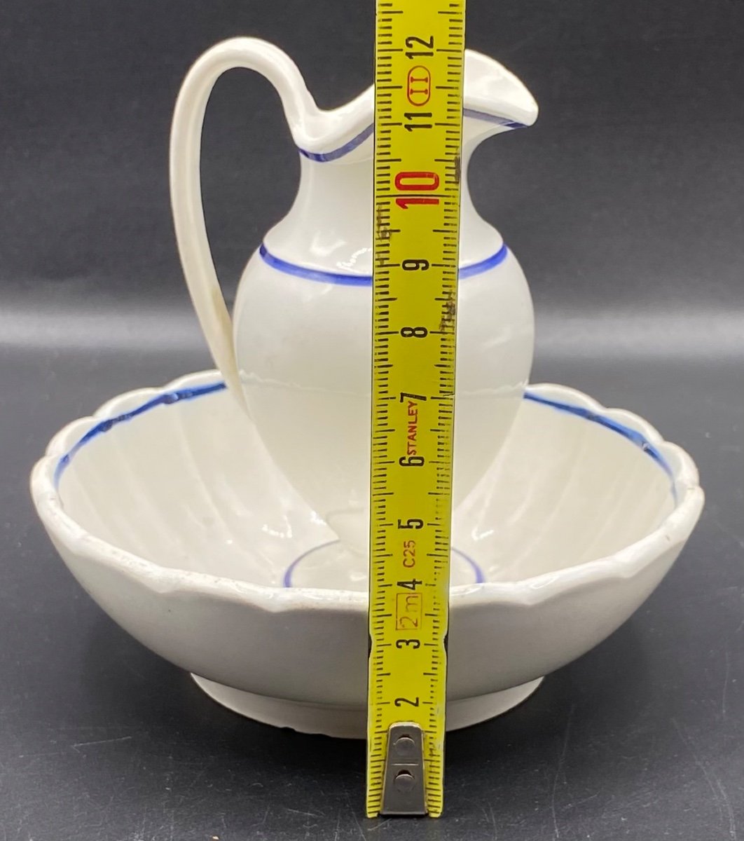 Small Basin And Its Jug In Glazed Earthenware From Gien Late 19th Century-photo-4