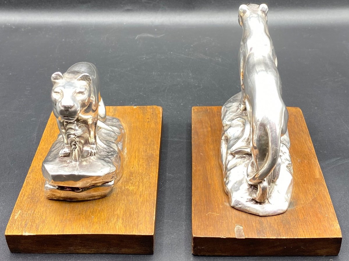 A Pair Of Silver Metal Bookends From The 1930s-photo-2