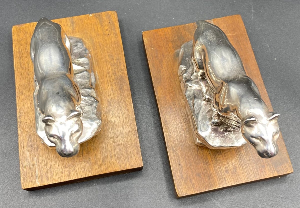 A Pair Of Silver Metal Bookends From The 1930s-photo-2