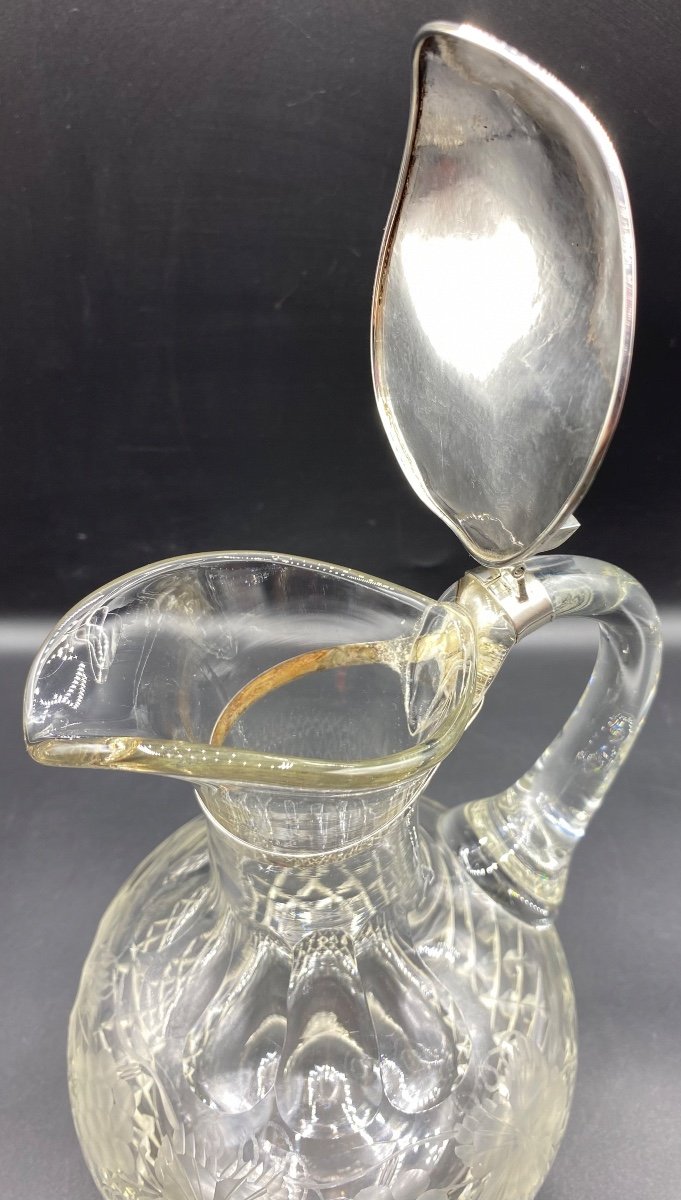 Ewer In Cut Blown Crystal Engraved Spain Circa 1940-photo-1