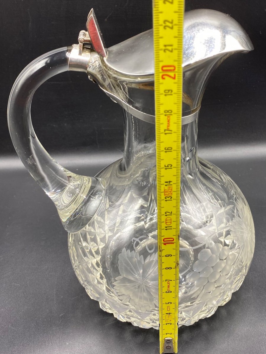 Ewer In Cut Blown Crystal Engraved Spain Circa 1940-photo-6