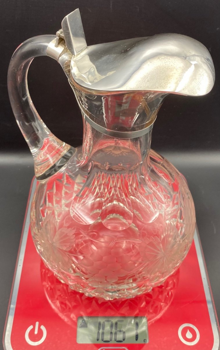 Ewer In Cut Blown Crystal Engraved Spain Circa 1940-photo-8