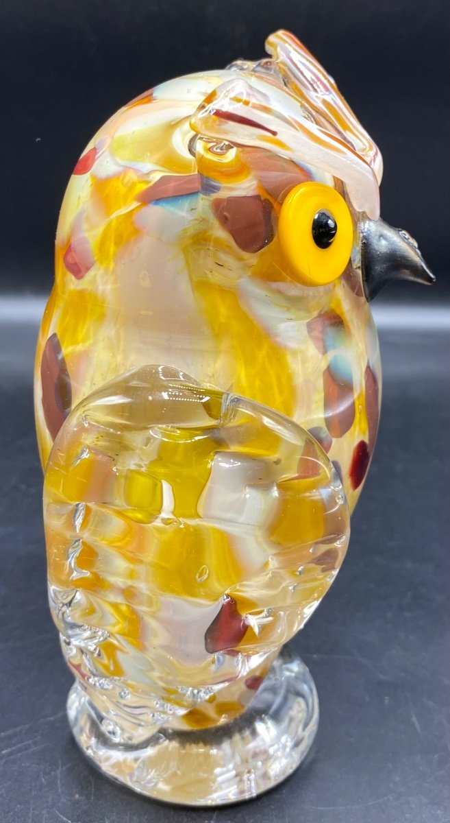 Owl Or Owl In Mixed Glass Signed Lmcb Circa 1940-photo-4