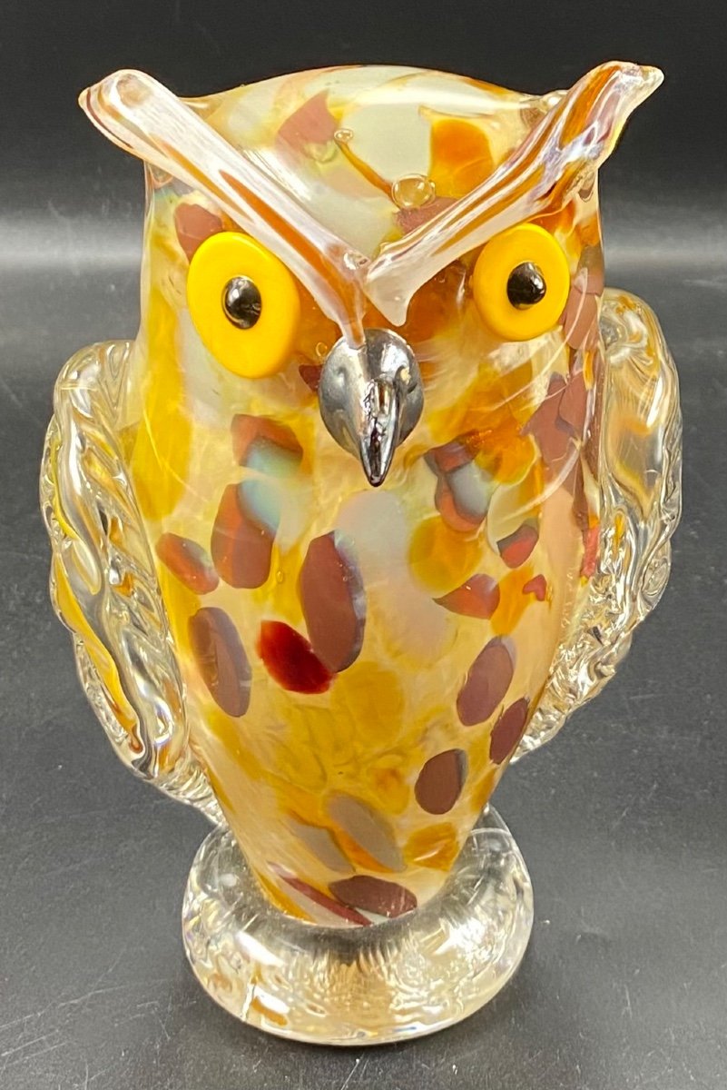 Chouette Ou Hibou En Verres Mélangés Signé  L. M. C. B. Vers 1940