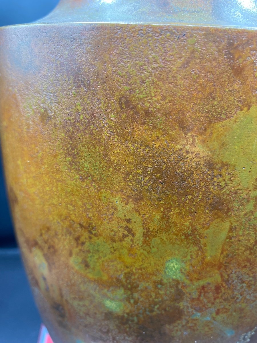 Patinated Bronze Vase From Japan From Takaoka Circa 1930 Signed -photo-3