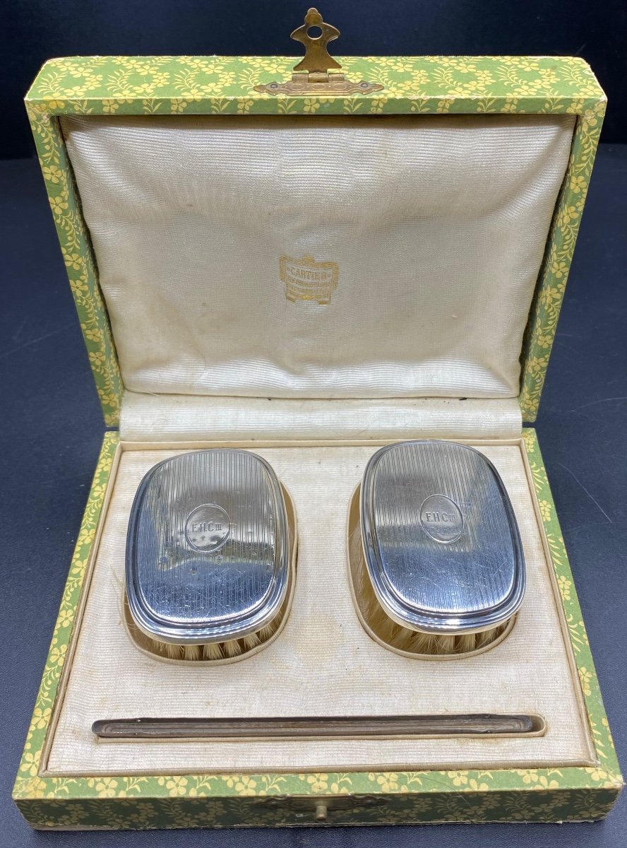 Pair Of Cartier Sterling Silver Mounted Brushes Circa 1940-photo-1