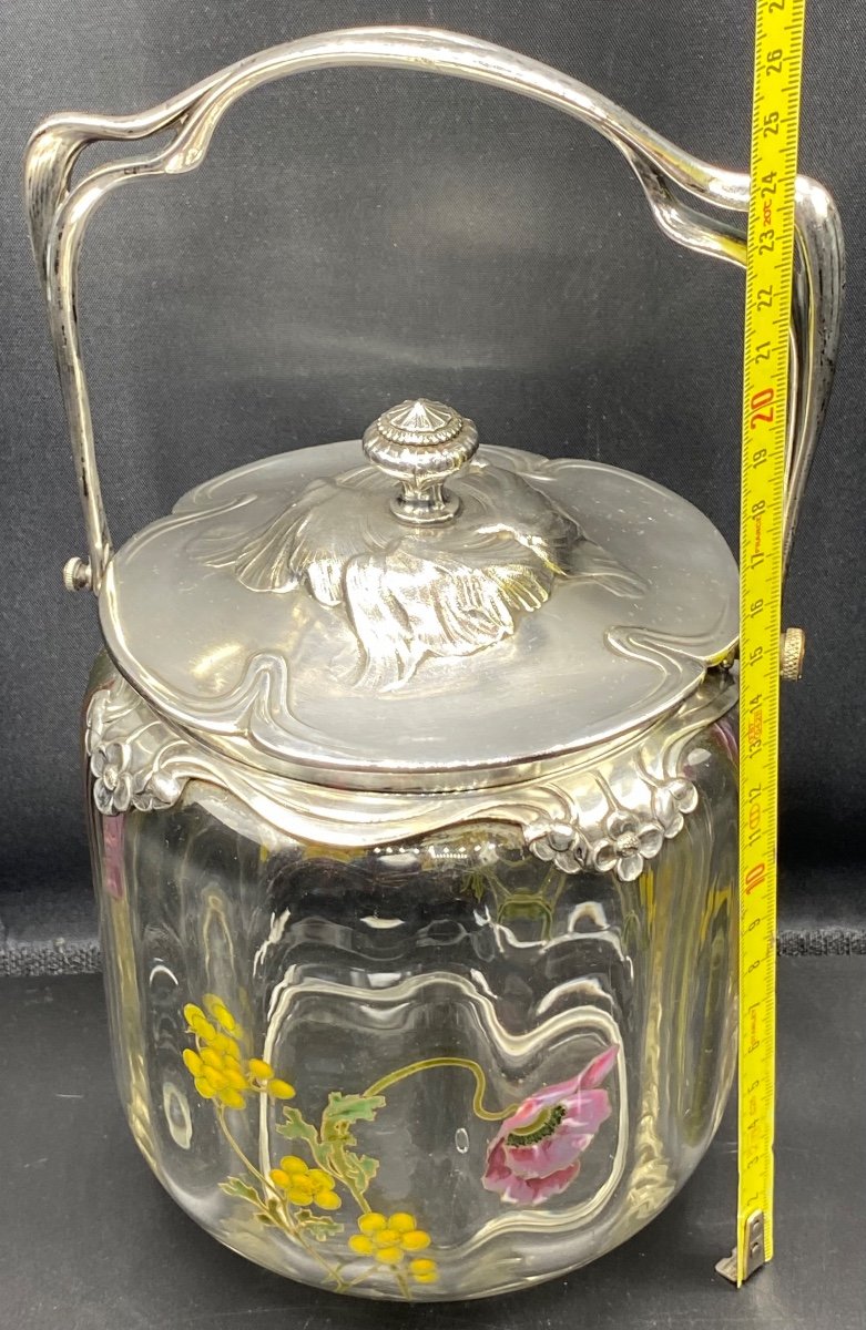 Biscuit Bucket In Legras Enameled Blown Crystal And Gallia Metal Frame Christofle 1920-photo-6