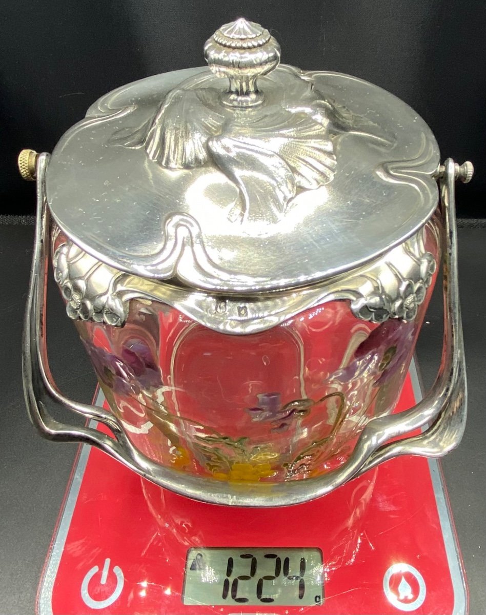 Biscuit Bucket In Legras Enameled Blown Crystal And Gallia Metal Frame Christofle 1920-photo-8