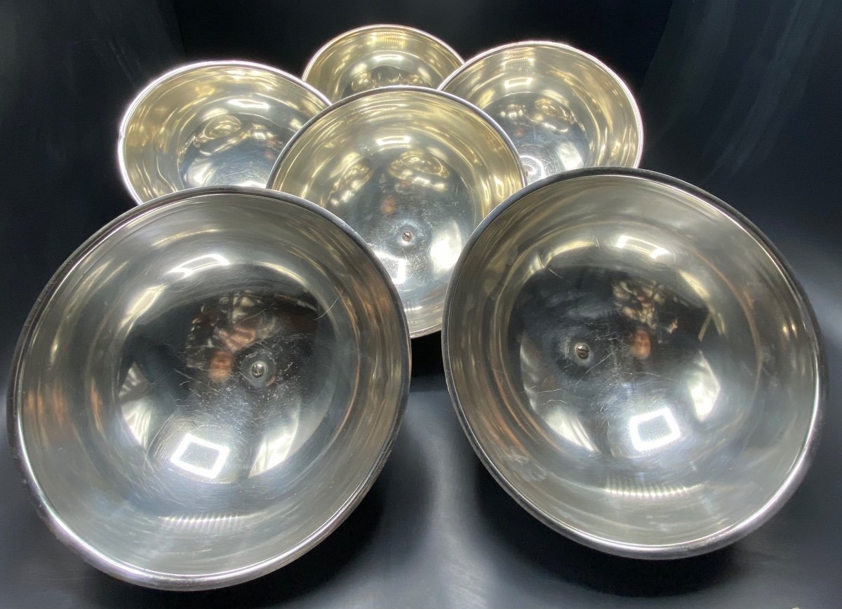 A Suite Of 6 Silver Metal Bells For Plates Or Dishes By Félix From The 1940s/50s-photo-2