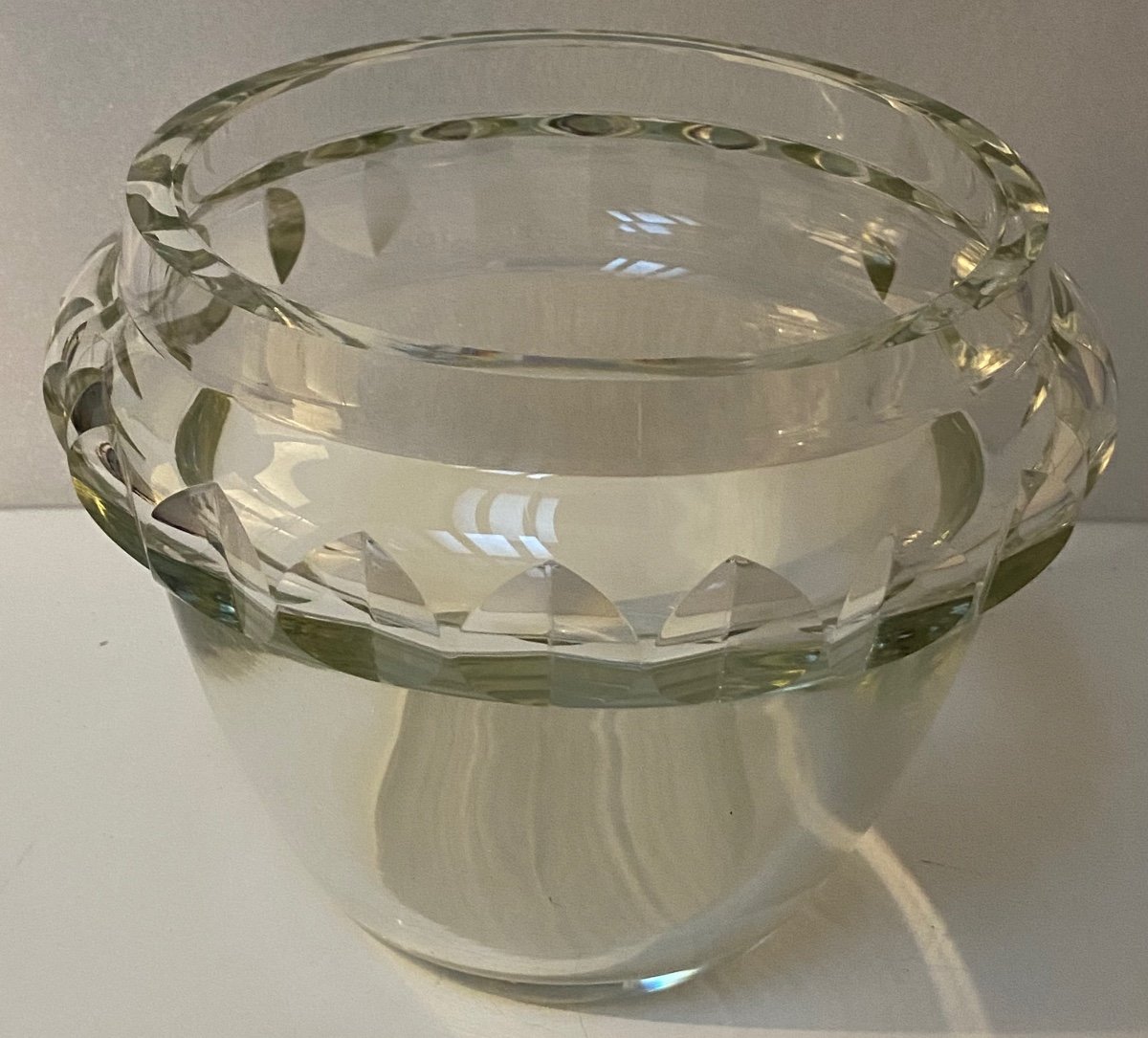 Vase En Cristal Soufflé Taillé Français Des Années 1930-photo-2